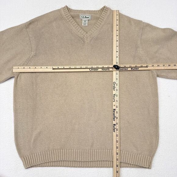 Vintage LL Bean Sweater Mens Size XL Tall Tan V Neck Pullover Knit Casual - Picture 7 of 9